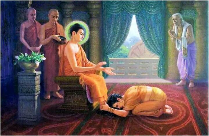 Công chúa Da Du Đà La đảnh lễ Đức Phật.