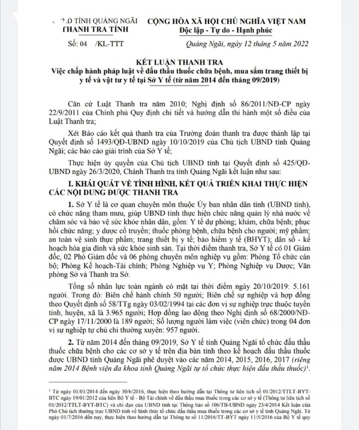 Điều tra xử lý sai phạm của Sở Y tế Quảng Ngãi - 1