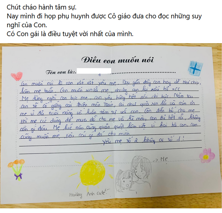 Họp phụ huynh, mẹ được cô trao lại tâm thư của con gái khiến người đọc tan chảy - 1