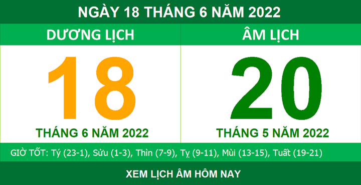 Lịch âm hôm nay thứ Bảy ngày 18/6 - 1