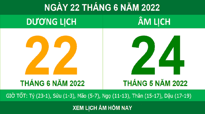 Lịch âm hôm nay thứ Tư ngày 22/6 - 1