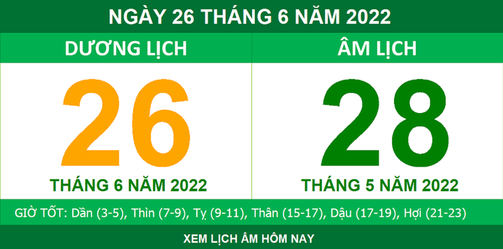 Lịch âm hôm nay Chủ nhật ngày 26/6 - 1