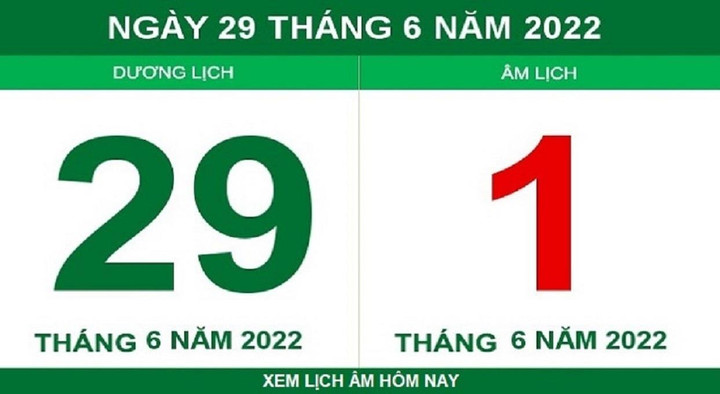Lịch âm hôm nay thứ Tư ngày 29/6 - 1