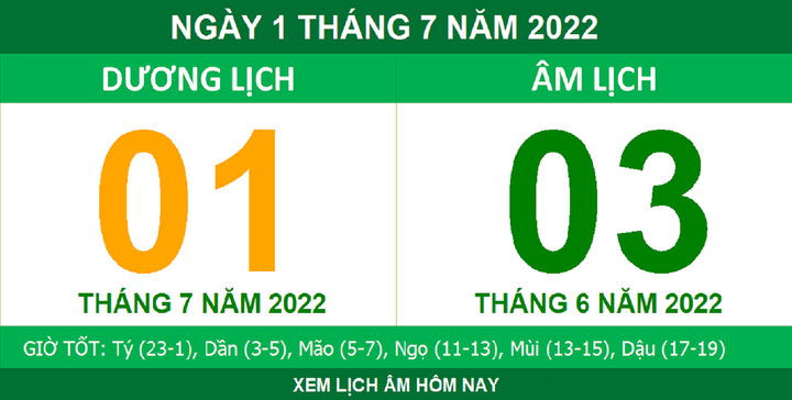 Lịch âm hôm nay thứ Sáu ngày 1/7 - 1