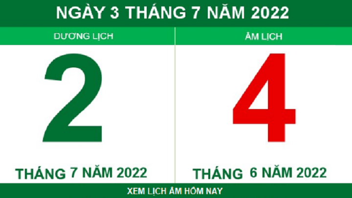 Lịch âm hôm nay thứ Bảy ngày 2/7 - 1