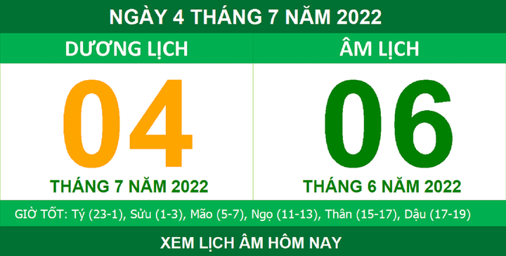 Lịch âm hôm nay thứ Hai ngày 4/7 - 1