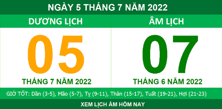 Lịch âm hôm nay thứ Ba ngày 5/7 - 1