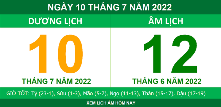 Lịch âm hôm nay Chủ nhật ngày 10/7 - 1