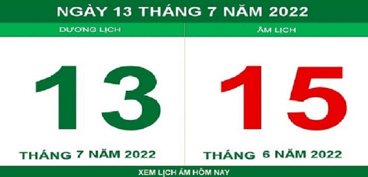 Lịch âm hôm nay thứ Tư ngày 13/7 - 1