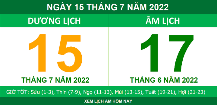 Lịch âm hôm nay thứ Sáu ngày 15/7 - 1