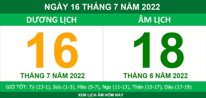 Lịch âm hôm nay thứ Bảy ngày 16/7 - 1