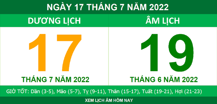 Lịch âm hôm nay Chủ nhật ngày 17/7 - 1
