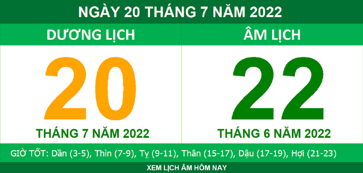 Lịch âm hôm nay thứ Tư ngày 20/7 - 1