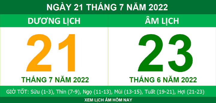 Lịch âm hôm nay thứ Năm ngày 21/7 - 1