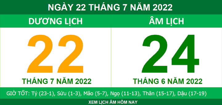 Lịch âm hôm nay thứ Sáu ngày 22/7 - 1