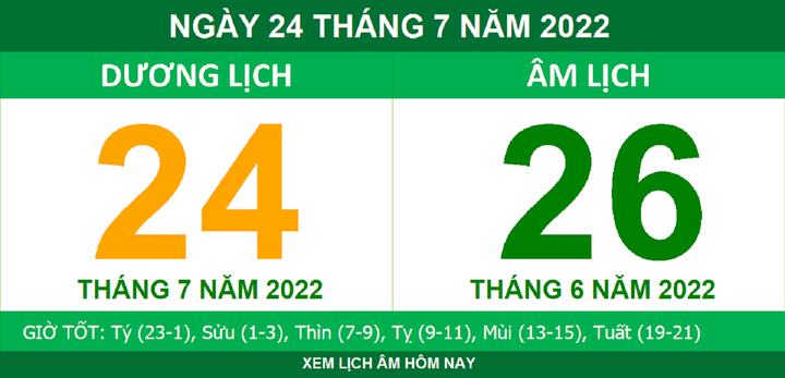 Lịch âm hôm nay Chủ nhật ngày 24/7 - 1