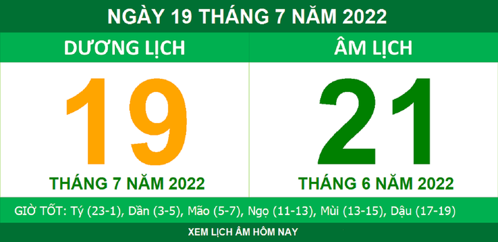 Lịch âm hôm nay thứ Ba ngày 19/7 - 1