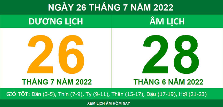 Lịch âm hôm nay thứ Ba ngày 26/7 - 1