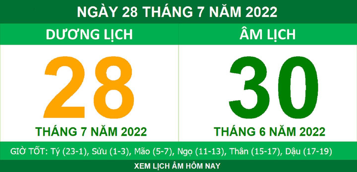 Lịch âm hôm nay thứ Năm ngày 28/7 - 1
