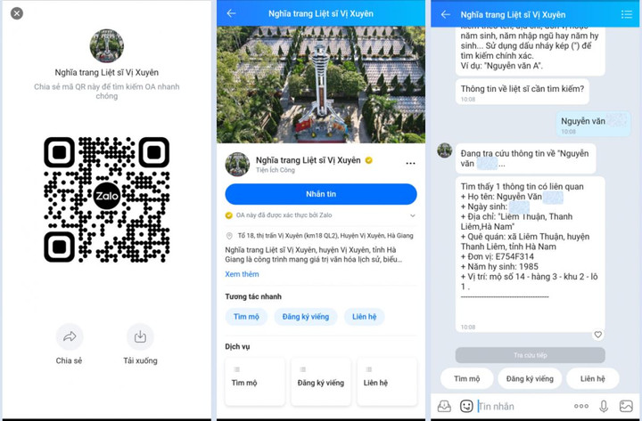 Tra cứu, tìm thông tin liệt sĩ tại nghĩa trang Vị Xuyên qua Zalo - 1