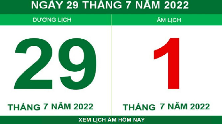 Lịch âm hôm nay thứ Sáu ngày 29/7 - 1