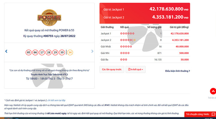 Một người ẵm trọn hơn 42 tỷ đồng từ Vietlott - 1