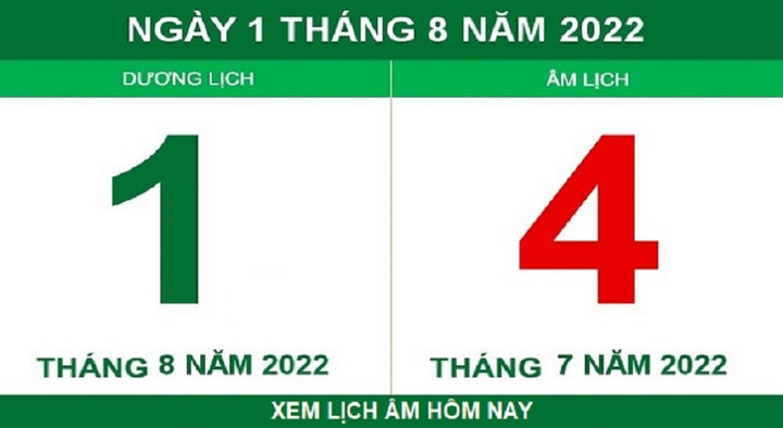 Lịch âm hôm nay thứ Hai ngày 1/8 - 1