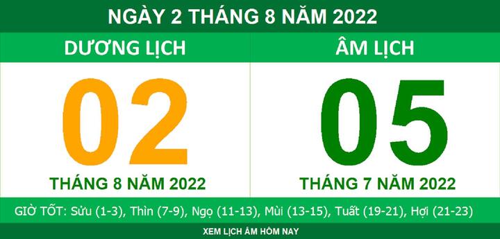 Lịch âm hôm nay thứ Ba ngày 2/8 - 1