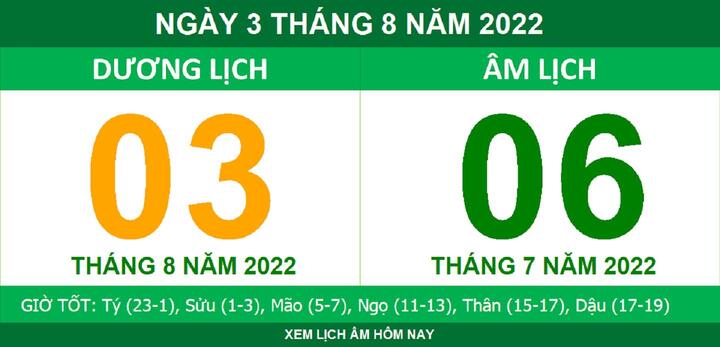 Lịch âm hôm nay thứ Tư ngày 3/8 - 1
