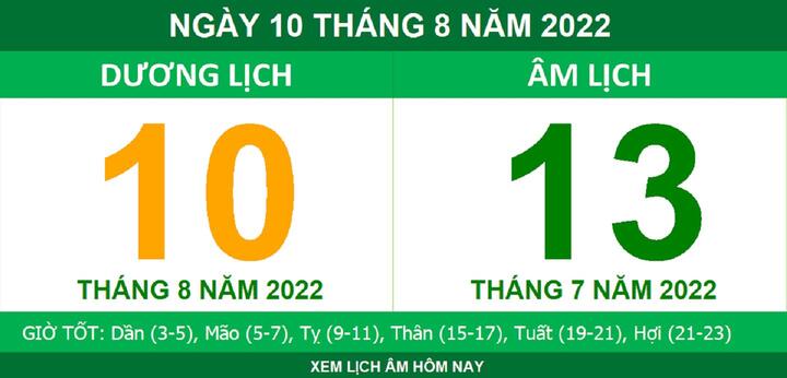 Lịch âm hôm nay thứ Tư ngày 10/8 - 1