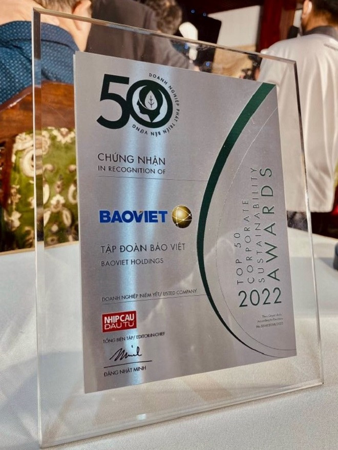 Bảo Việt lọt top 50 doanh nghiệp phát triển bền vững 2022 - 2