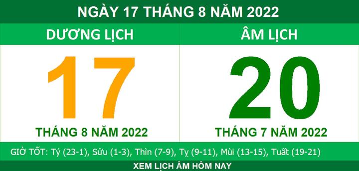 Lịch âm hôm nay thứ Tư ngày 17/8 - 1