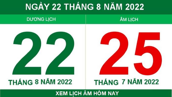 Lịch âm hôm nay thứ Hai ngày 22/8 - 1