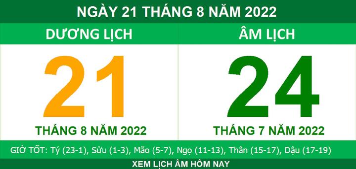 Lịch âm hôm nay Chủ nhật ngày 21/8 - 1