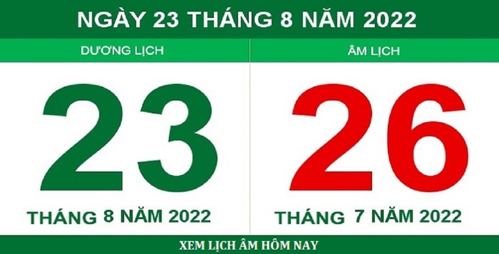 Lịch âm hôm nay thứ Ba ngày 23/8 - 1