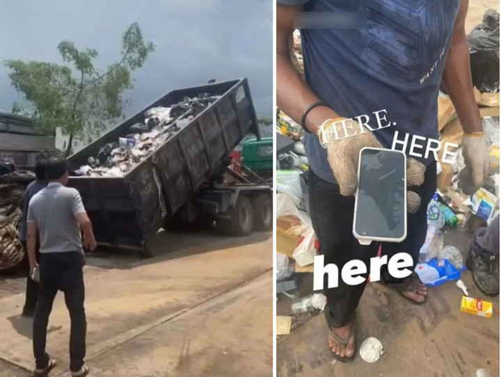 Cô gái lục tung xe chở rác tìm bằng được iPhone bị mất - 1