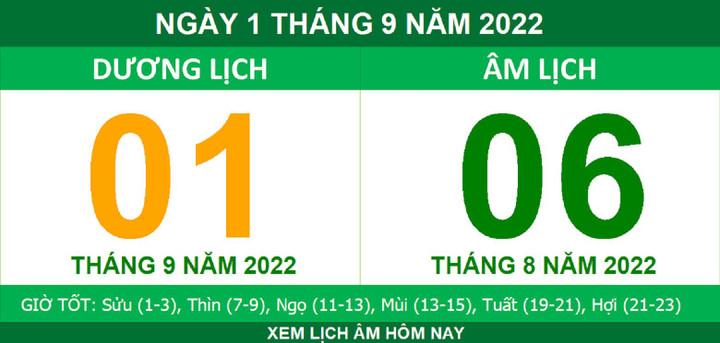 Xem lịch âm hôm nay thứ Năm ngày 1/9 - 1