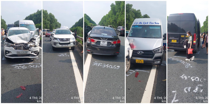 5 ô tô tông liên hoàn, CSGT tạm cấm xe vào cao tốc Pháp Vân - 1