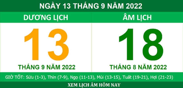 Xem lịch âm hôm nay thứ Ba ngày 13/9 - 1