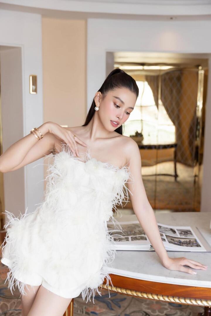 Hoa hậu Tiểu Vy diện đầm lông vũ kiêu sa như công chúa - 6