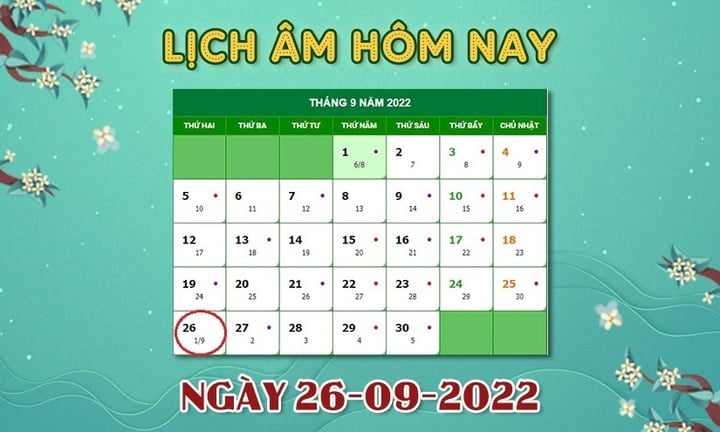 Xem lịch âm hôm nay thứ Hai ngày 26/9 - 1