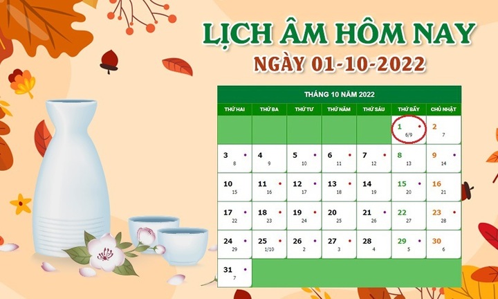 Xem lịch âm hôm nay thứ Bảy ngày 1/10 - 1
