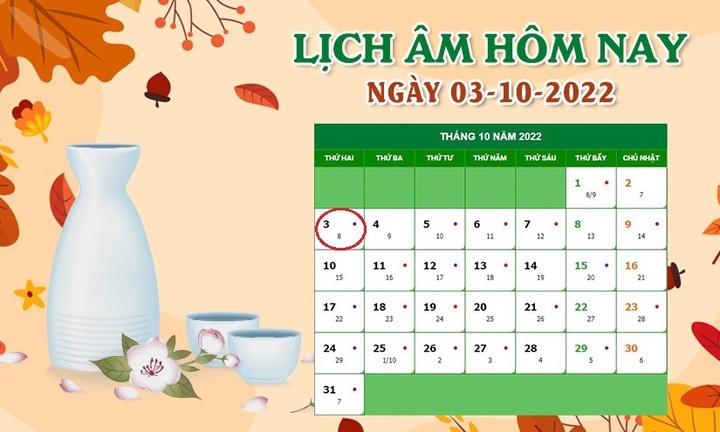 Xem lịch âm hôm nay thứ Hai ngày 3/10 - 1