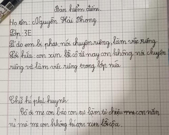 Bản kiểm điểm của học sinh lớp 3 gây sốt, đọc đến phần chữ ký ai cũng bật cười - 1