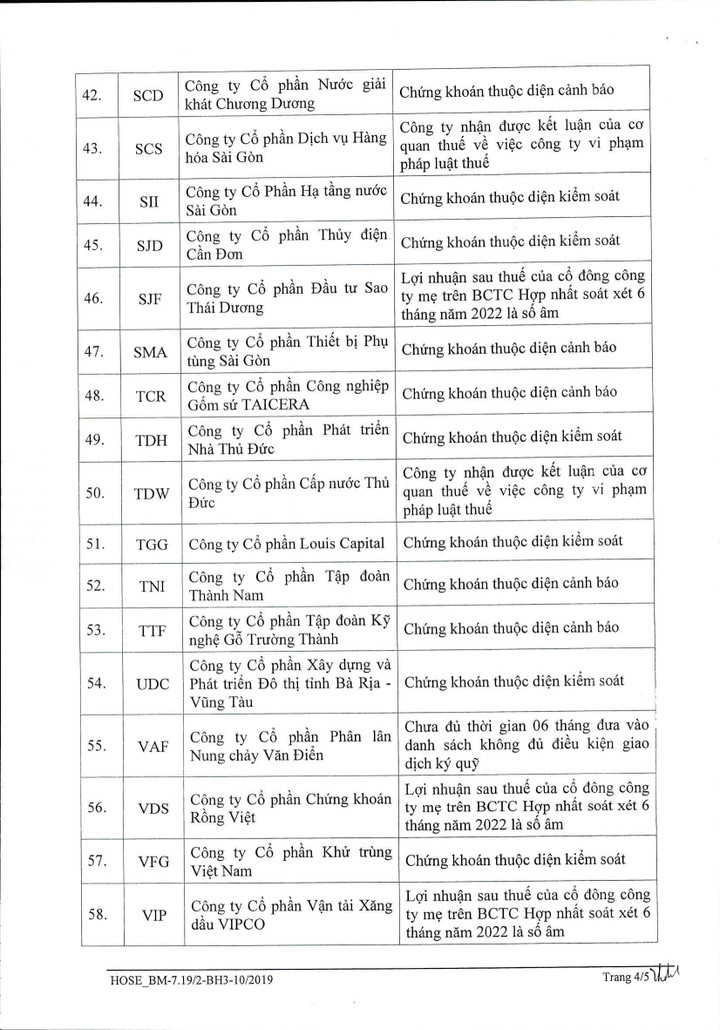 62 mã chứng khoán bị cắt margin trong quý IV/2022 trên HoSE - 5
