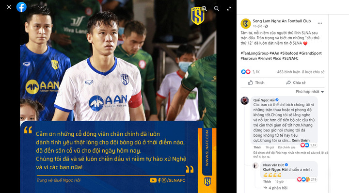 CĐV SLNA tẩy chay đội nhà, chạnh lòng vì phát biểu của Quế Ngọc Hải - 1
