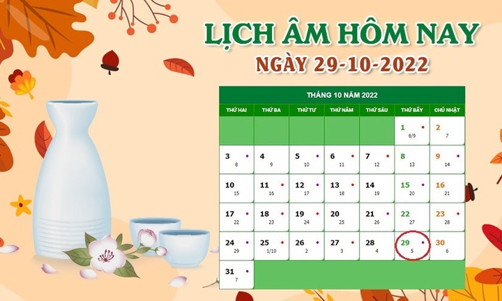 Xem lịch âm hôm nay thứ Bảy ngày 29/10 - 1