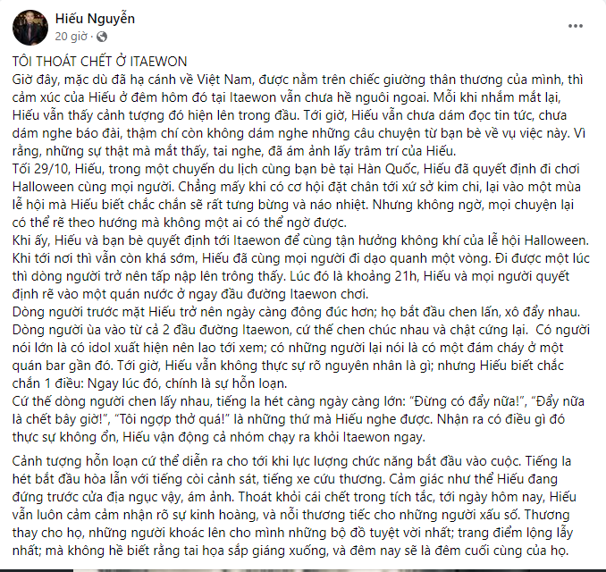 Diễn viên Hiếu Nguyễn kể khoảnh khắc thoát khỏi thảm kịch giẫm đạp tại Itaewon - 3