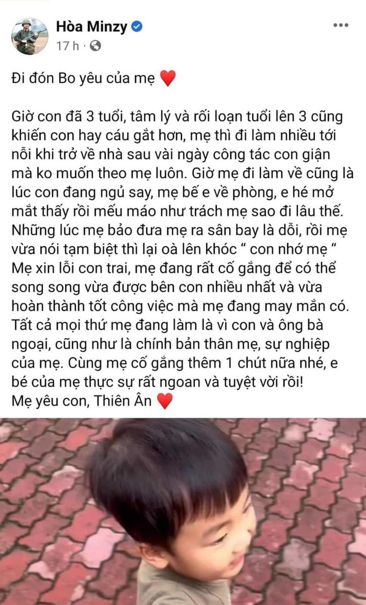 Hòa Minzy viết tâm thư xin lỗi vì không có nhiều thời gian ở bên con - 2