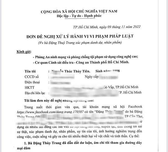 Hoa hậu Thùy Tiên đề nghị Công an TP.HCM khởi tố bà Đặng Thùy Trang - 1